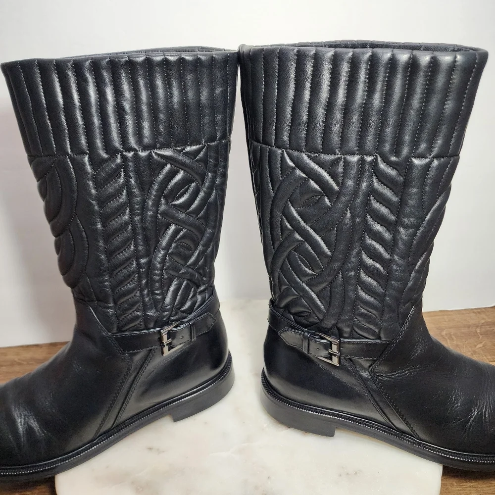 Aquatalia Women's Bonnie Winter Boots Sz 9 Quilted Black Leather Made in Italy